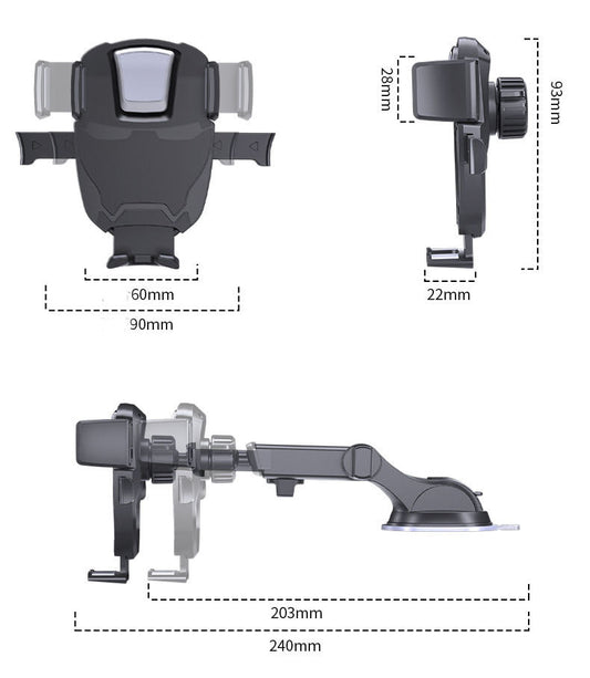 HKM-616851 3-in-1 Suction Cup Air Outlet Phone Holder for Car and Home Use - Fits 60MM-90MM Screens