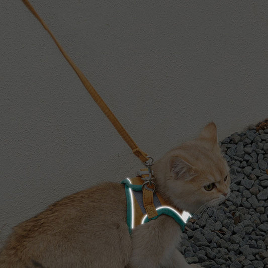 HKM-616979 Reflective Chest Strap Vest for Cats with Deerskin Velvet, Adjustable Towing Rope, Secure Double-Layer Protection