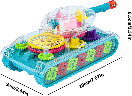 HKM-618899 Transparent Gear Tank Electric Toy with Colorful Lights and Music for Kids Ages 2-13