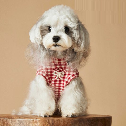 HKM-620819 Red Plaid Sleeveless Vest for Dogs - Cotton Spandex Blend, Sizes XS to XXL