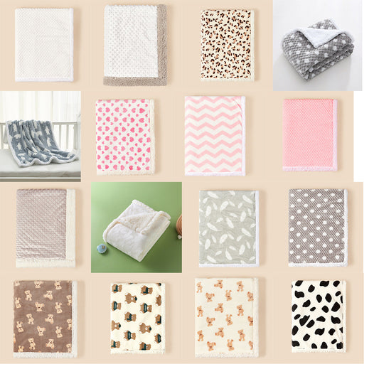 HKM-624851 Double-Layered Thick Flannel Stroller Blanket for Babies in Animal Patterns