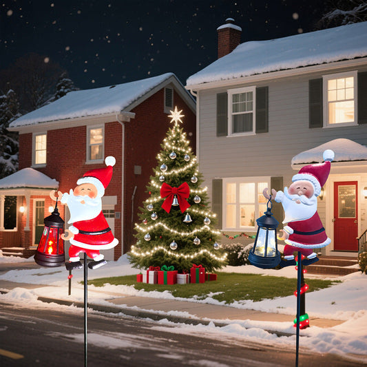 HKM-628115 Solar-Powered Santa Yard Decoration Light - Iron with Warm White & Colorful Options