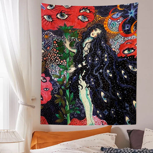HKM-629139 Celestial Floral Tapestry Wall Rug in Various Sizes and Colors for Home and Outdoor Decor
