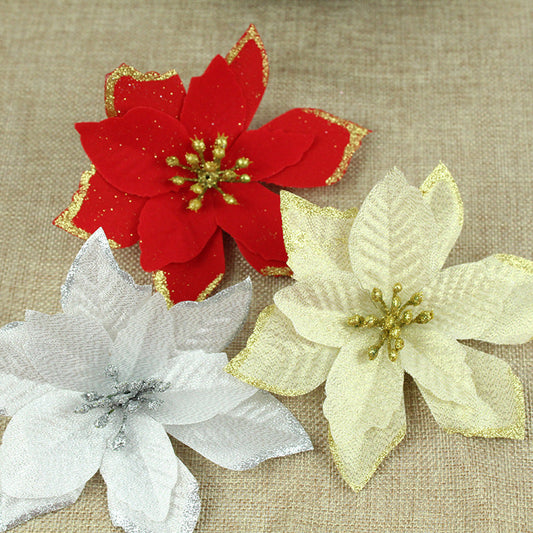 HKM-629267 Christmas Gold Powder Flower Accessories - Stylish Cloth Decoration, 15cm, Multiple Colors Available