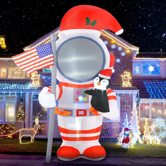 HKM-630483 8FT Inflatable Astronaut Decoration with Penguin for Christmas and Holiday Parties