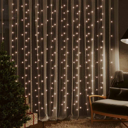HKM-631251 Warm White LED Light Curtain 3x3 m with 300 Lights and 8 Effects for Holidays and Events
