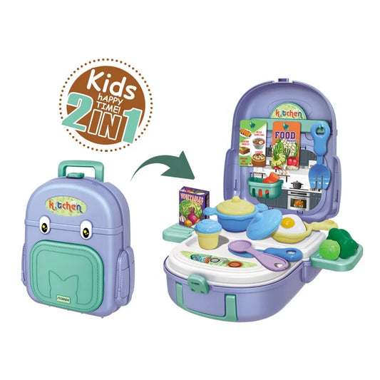 HKM-636883 2-in-1 Intelligent Kitchen Backpack Play Set for Kids - Vegetable Food Cooking Game