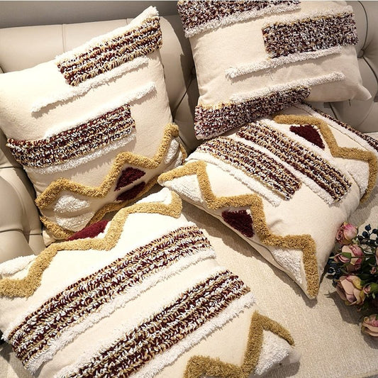 HKM-637331 Luxury Moroccan Geometric Stripe Cushion Cover - Handmade Canvas Pillow Case - 45x45cm for Sofa and Bed