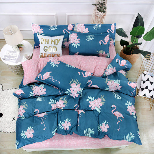 HKM-638355 Cartoon Brushed Plant Cashmere Bedding Set - Four-Piece for 1.5m, 1.8m, and 2m Beds