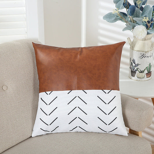 HKM-639315 Geometric Line Print Short Plush Pillowcase, Modern Simple Design, 45x45cm