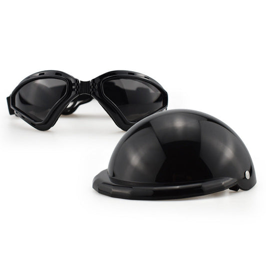 HKM-641171 Stylish Monochrome Pet Safety Helmet and Sunglasses Set for Dogs and Cats