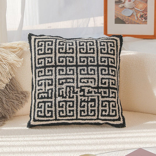 HKM-641619 Nordic Geometric Pattern Lumbar Pillow - 45x45cm Embroidered Pillowcase with PP Cotton Filler