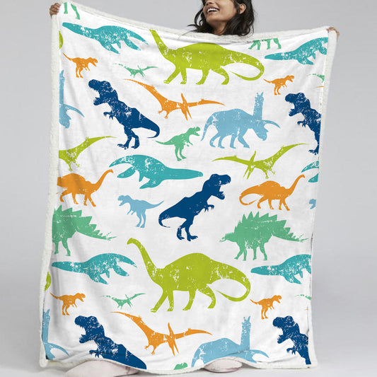HKM-642643 Cute Dinosaur Sherpa Fleece Blanket – Soft, Warm Multi-Purpose Throw for Sofa, Office, Camping