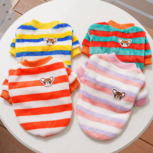 HKM-643475 Warm Embroidered Dog and Cat Jacket with Colorful Stripes - Multiple Sizes Available