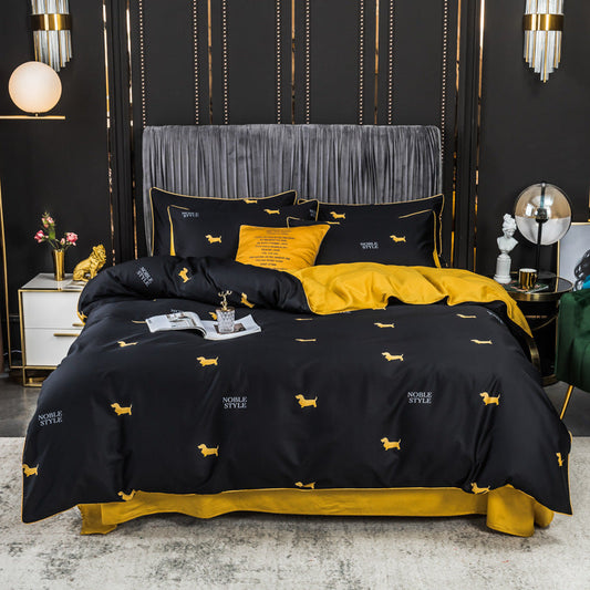 HKM-643795 Long-staple Cotton 4-Piece Double Bed Set for 1.8m Bed, Multiple Colors Available