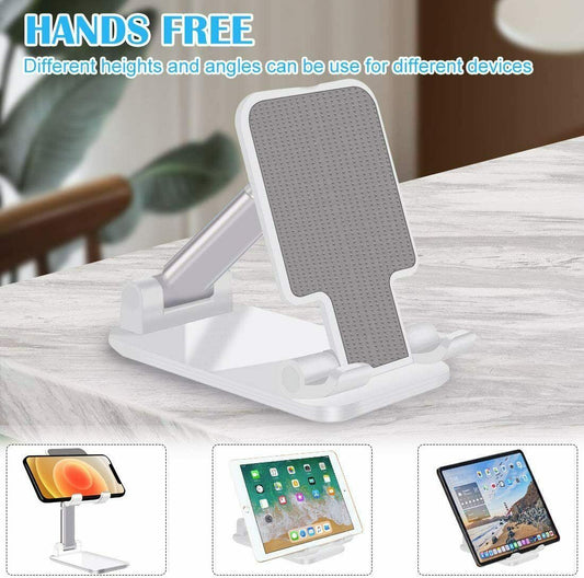 HKM-644179 Adjustable Cell Phone and Tablet Stand Holder for Desk, Ergonomic Design with Rubber Pads, Foldable Support for Viewing and Charging