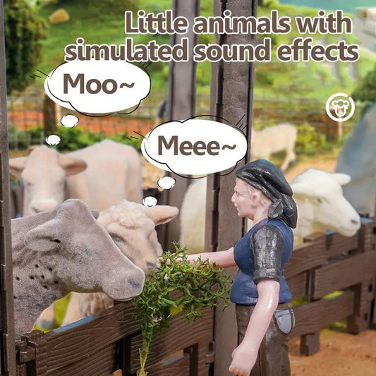 HKM-645203 DIY Farm House Animal Action Figure Play Set with Tractors and Farm Truck