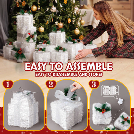 HKM-645715 Lighted Christmas Gift Box Set with Multi-Color LED Lights - Indoor & Outdoor Holiday Decor