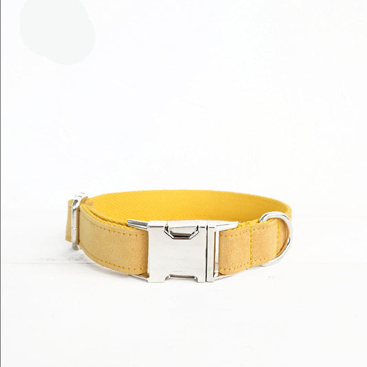 HKM-647123 Adjustable Yellow Velvet Dog Collar with Custom Name Embroidery