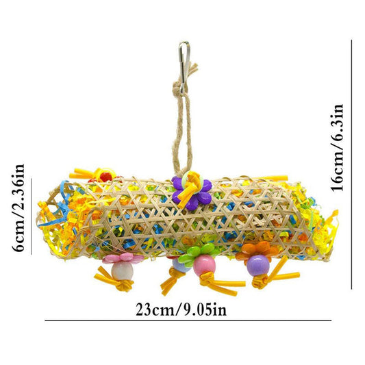 HKM-650643 Multicolored Bird Toy Set - 3 Durable Gnawing Supplies with Natural Bamboo, Cotton Rope, and Clips for Parrots