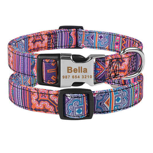 HKM-650899 Personalized Adjustable Eco-friendly Microfiber Dog Collar with Engraved ID Tag