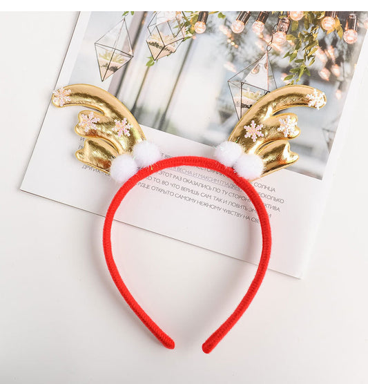 HKM-652627 Cute Antler Headband for Kids - Fabric Santa and Cartoon Character Design, 12cm x 13.5cm