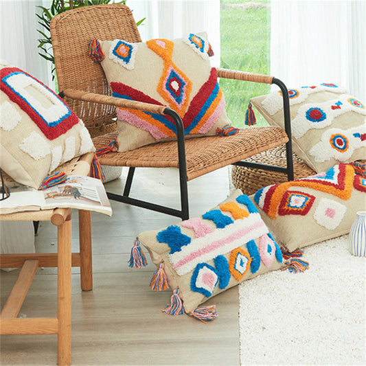HKM-653971 Vintage Handmade American Tufted Pillow Cover, 45x45cm & 30x50cm, Polyester Fiber