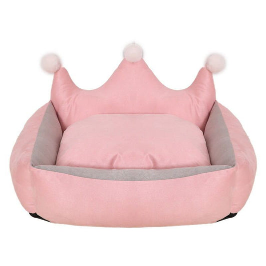 HKM-655123 Scratch Resistant Crown Nest Dog Bed - Suede & Crystal Velvet, Sizes S to XL