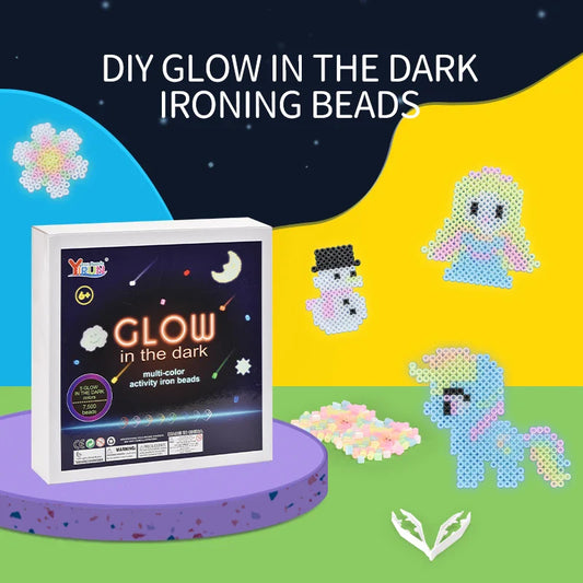 HKM-655891 DIY Assembled Glow Colorful Ironing Beads Craft Set - 7500 Pieces for Ages 6 and Up
