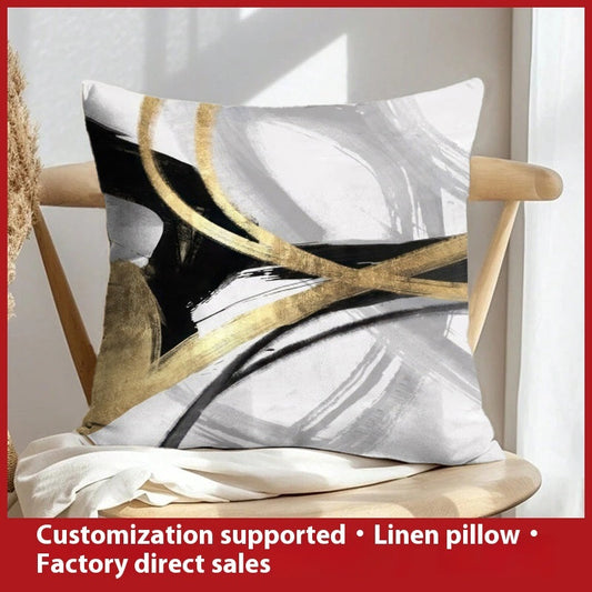 HKM-658899 Geometric Abstract Linen Pillow Cover for Home Sofa & Bed, 45x45cm