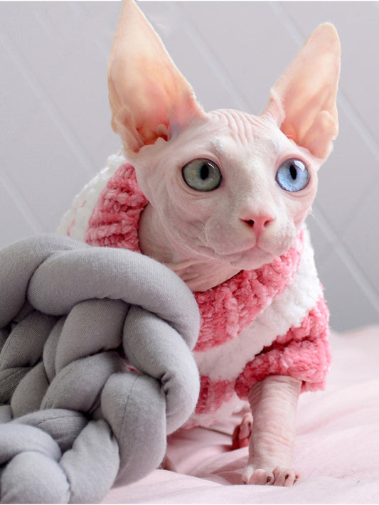 HKM-660499 Warm Cotton Sweater for Hairless Cats in Various Stripes and Sizes
