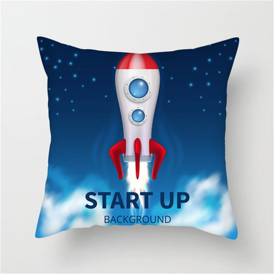 HKM-661139 Spaceship Cartoon Cushion Cover - Astronaut Rocket Pillow Case 45x45cm in Various Colors