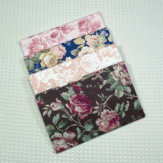HKM-661715 Rose Flower Cotton Twill Fabric - Plants and Flowers Pattern in Blue and Coffee Variants, 0.5 x 1.6 M