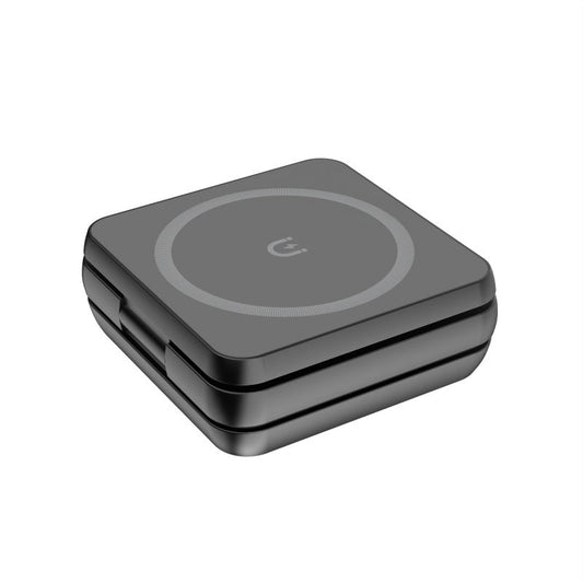 HKM-663123 15W Magnetic Wireless Charger with Folding Phone Holder, Type-C Compatible, Black/White
