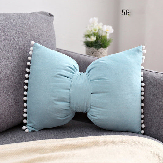 HKM-663187 Bow Knot Pillow Cushion for Home, Bed, and Sofa - Removable Cotton Cover, 35x50cm