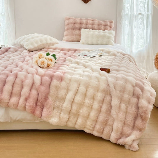 HKM-669139 Luxury Dehaired Angora Velvet Blanket and Pillow Set in Various Sizes and Colors