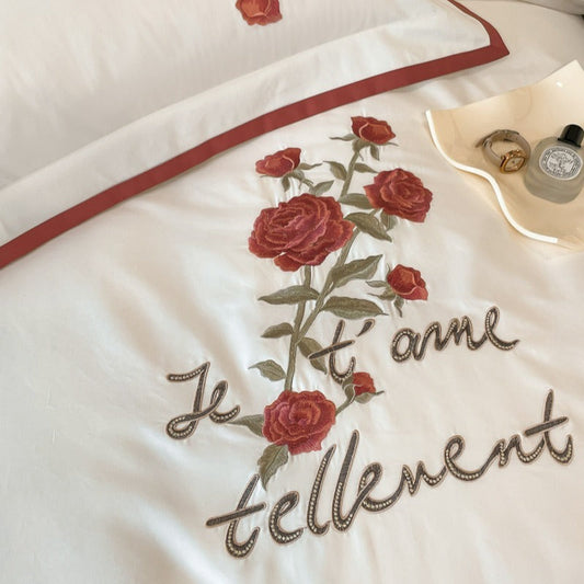 HKM-675411 Luxury Cotton Four-Piece Bedding Set in Solid Colors for 1.5m and 1.8m Beds