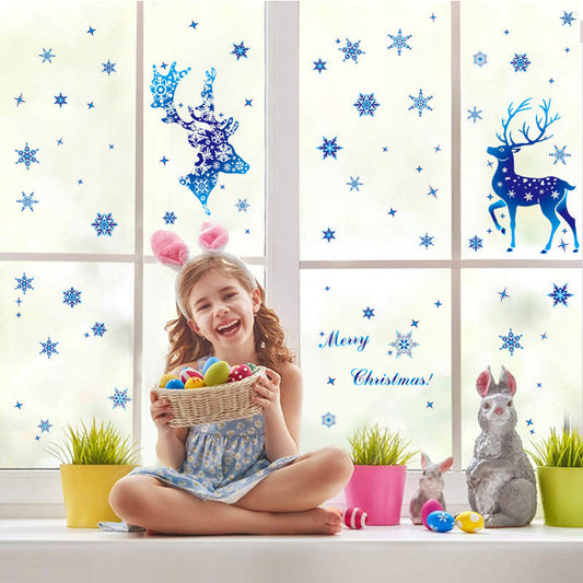 HKM-677331 Christmas Elk and Snowflake Wall Stickers – Decorative PVC Decals for Windows and Kids Rooms