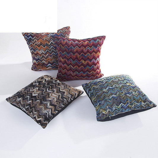 HKM-680147 Blended Wool Stripes Knitted Cushion Cover in Red, Black, Orange, and Blue - 45x45cm