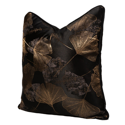 HKM-680851 Dark Black Ginkgo Leaf Jacquard Pillowcase - Modern Floral Cushion Cover for Living Room or Bedroom, 45x45cm