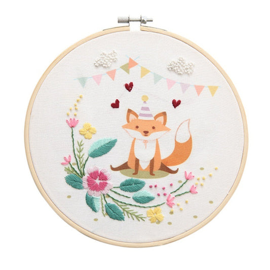 HKM-681171 Color Printed Cartoon Animal Hand Embroidery Wall Art – DIY Cotton Craft (20x20CM)