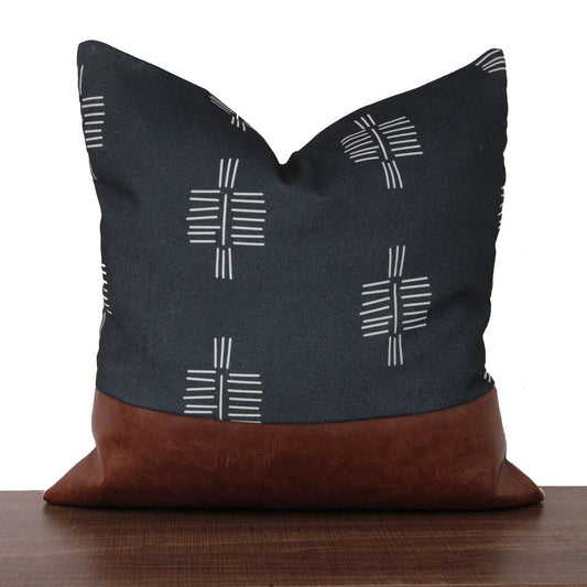 HKM-682451 Nordic PU Leather Geometric Stitching Pillow Cover - 45x45cm, Cotton Blend