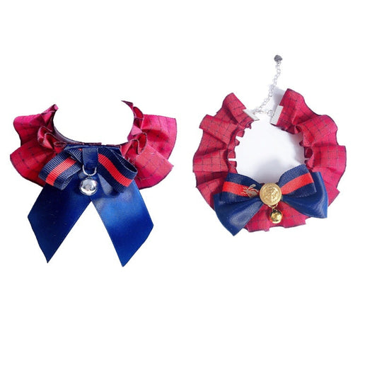 HKM-684499 British Retro Style Bow Tie Collar with Bell for Pets - Available in Multiple Colors and Sizes