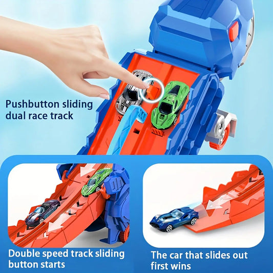 HKM-685267 Dinosaur Transporter Truck with Transforming T-Rex Diecast Vehicle for Kids Ages 2 and Up