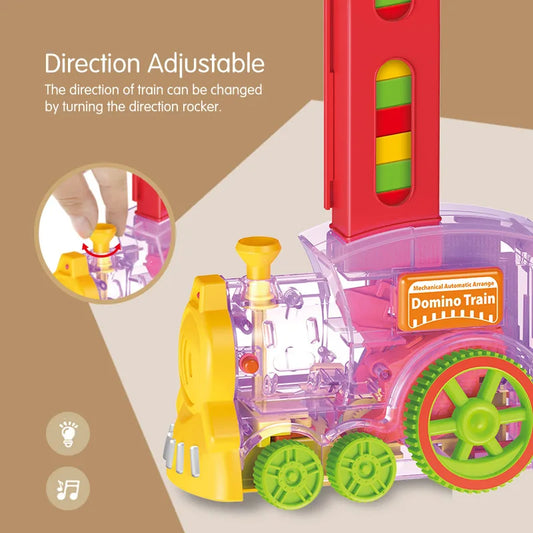 HKM-686355 Automatic Domino Stacking Train Set for Kids, Light-Up Launching Blocks, Ages 2-4