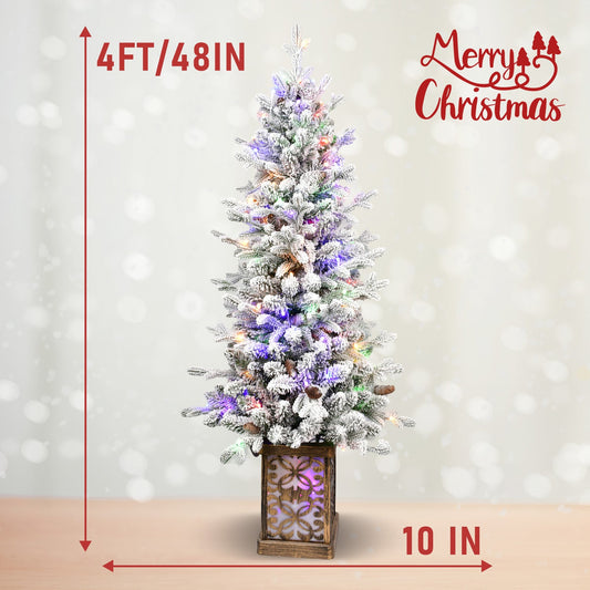 HKM-687059 4ft Pre-lit Slim Christmas Tree in Potted Design with Multicolor Twinkling Lights for Pathway and Entrance Decor
