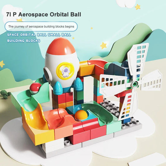 HKM-687507 71-Piece Large Aerospace Building Blocks Marble Run Set for Ages 3 and Up