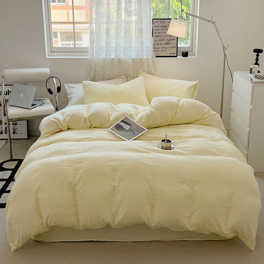 HKM-687763 Solid Color Super Soft Washed Cotton Four-Piece Bed Set - Multiple Sizes Available
