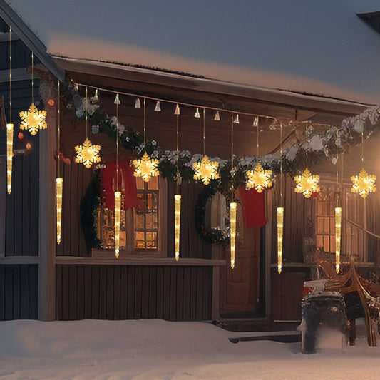 HKM-687891 Christmas Icicle Snowflake Light String - Warm White, Colorful, or White Light with 8 Modes