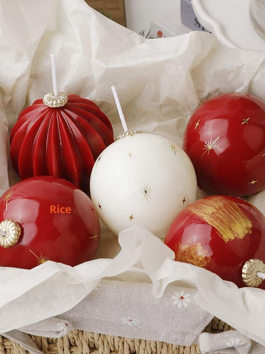 HKM-692179 Decorative Aromatherapy Spherical Candle Set in Red and White - 2 Packs of Lantern and Sphere Styles